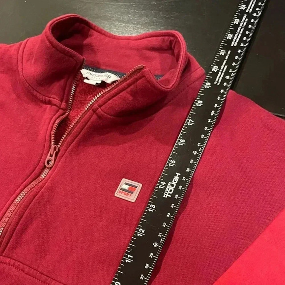🍀2/$22 Tommy Hilfiger 1/4 Zip Cropped Oversized Sweatshirt Red Womens Medium - Picture 6 of 9
